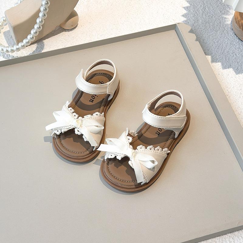 New Spring and Summer Korean-style Girls Sandals, Bow Lace Fringe Flat Princess Shoes for Kids