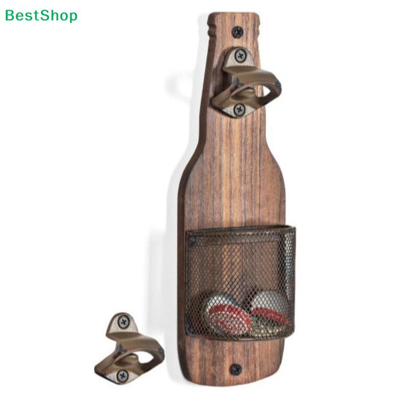 Wandmontierter Holzflaschenöffner - Rustikaler Bieröffner mit Kapselauffänger für Hausbar & Küche