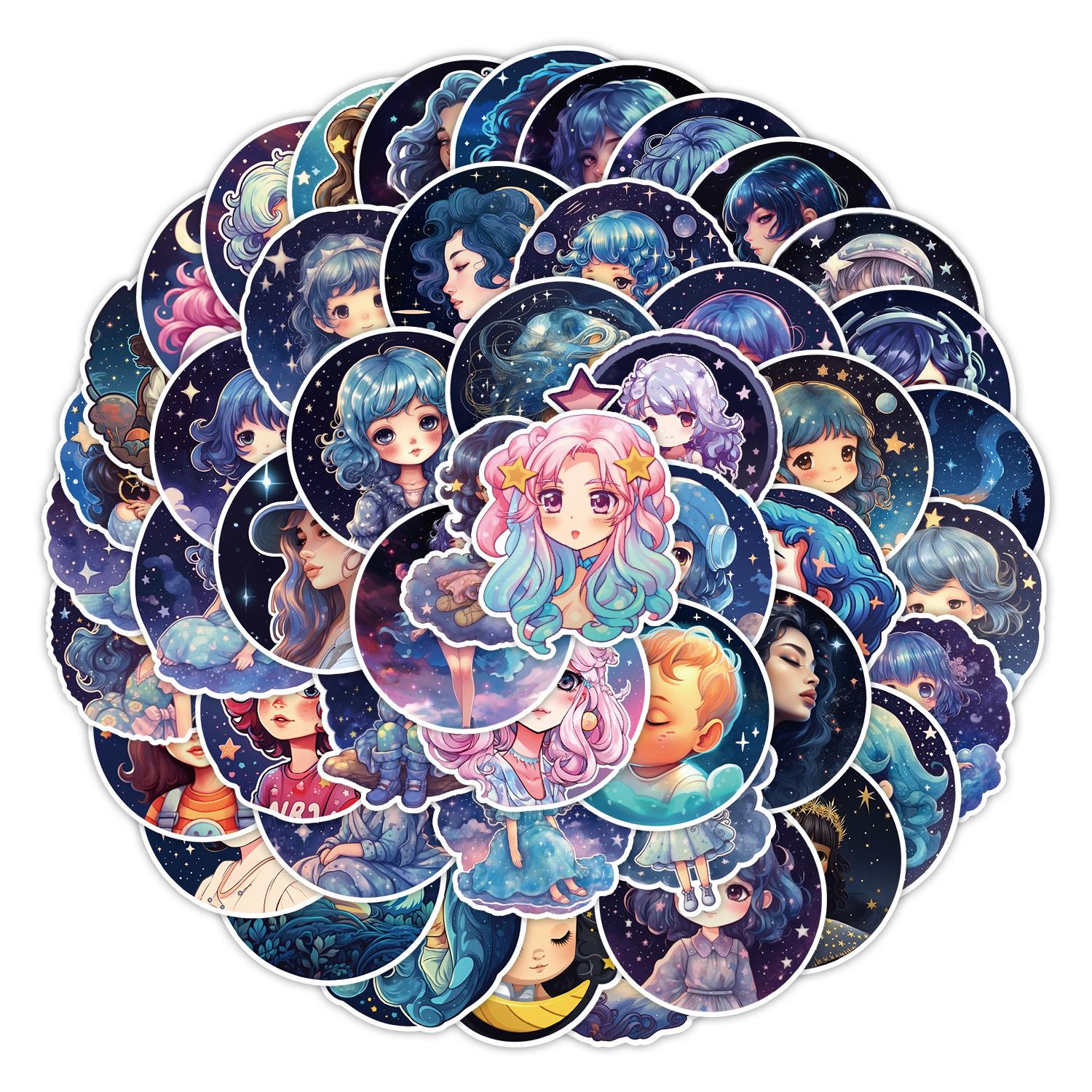 

50 Starry Sky Girl Graffiti Stickers Skateboard Helmet Mobile Phone Decorative Stickers Waterproof Creative Hand Notes Small Stickers