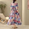 Short Sleeve Plus Size Cotton Linen Vintage Floral New In Dresses for Women Casual Loose Long Summer Dress
