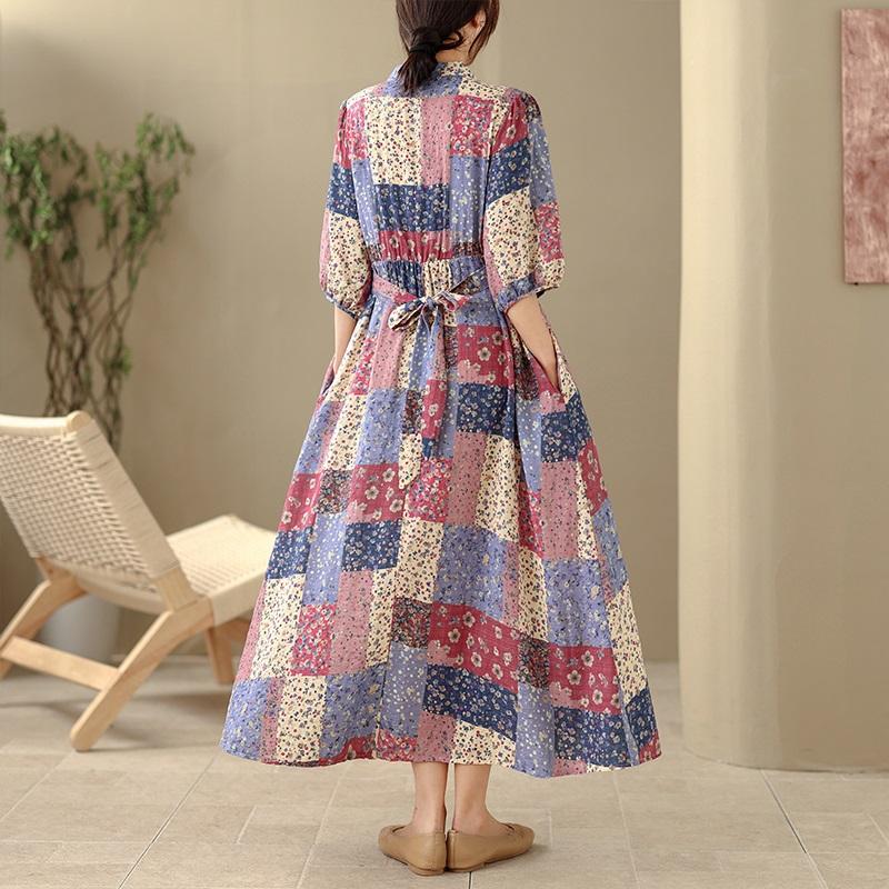 Short Sleeve Plus Size Cotton Linen Vintage Floral New In Dresses for Women Casual Loose Long Summer Dress