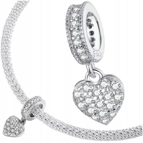 Charms Hanging Heart 925 Bead Pendant With Cubic Zirconia S925