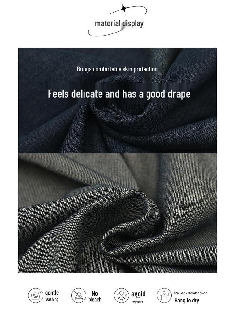 2024 Spring/Autumn Mid-Length Denim A-Line Shirt Dress with Long Sleeves