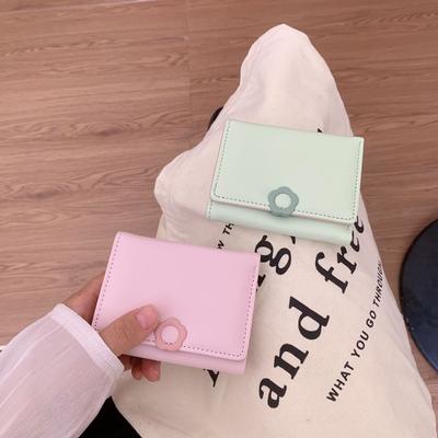 2025 New Fresh and Sweet Solid Color Simple Small Three-fold Mini Thin Student Short Wallet