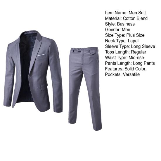 2Pcs/Set Suit Solid Lapel Long Sleeve Men Color Long Pants Set