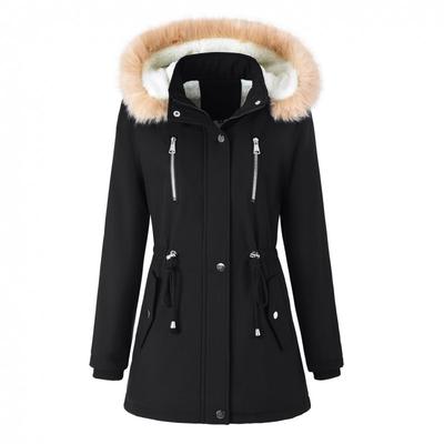 Womens Winter Parka Coat With Faux Fur Hood Sherpa Lining Drawstring Waist Warm Cotton Padded Outerwear