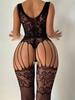 Teddy Crotchless Bodysuits Sexy Lingerie Women Fishnet Hollow Open Bra Underwear Erotic Apparel Black Bodysuit & Lace Stockings