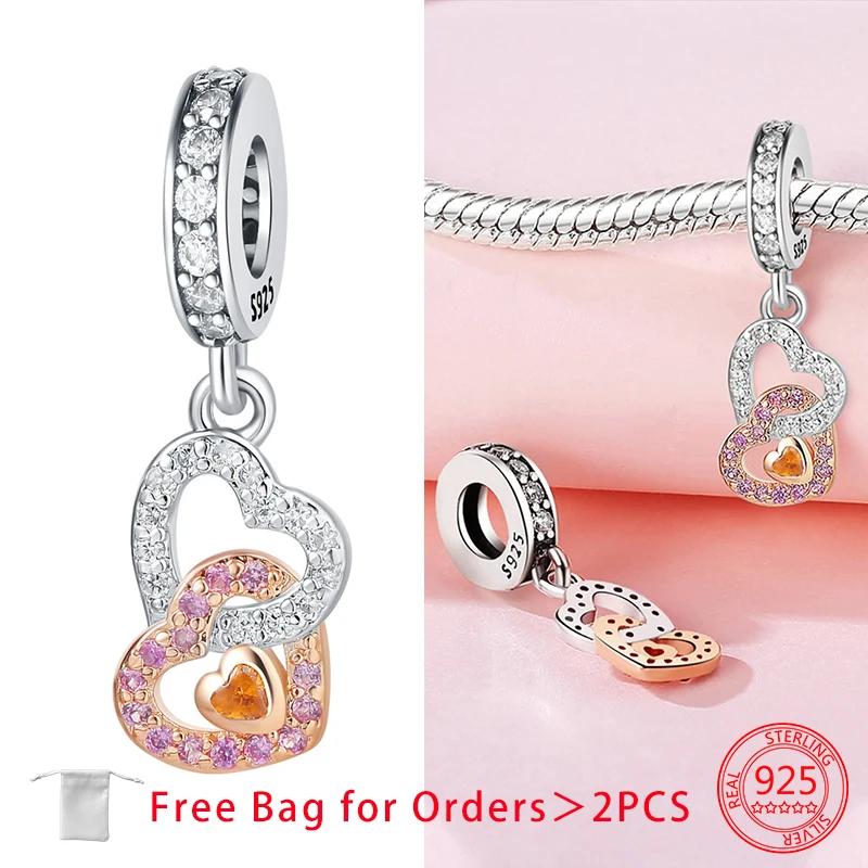 Rose Gold Love Heart Lock Pendant Charms Copper Beads Fit Original Bracelets Beads For Women Diy Jewelry Making Gift