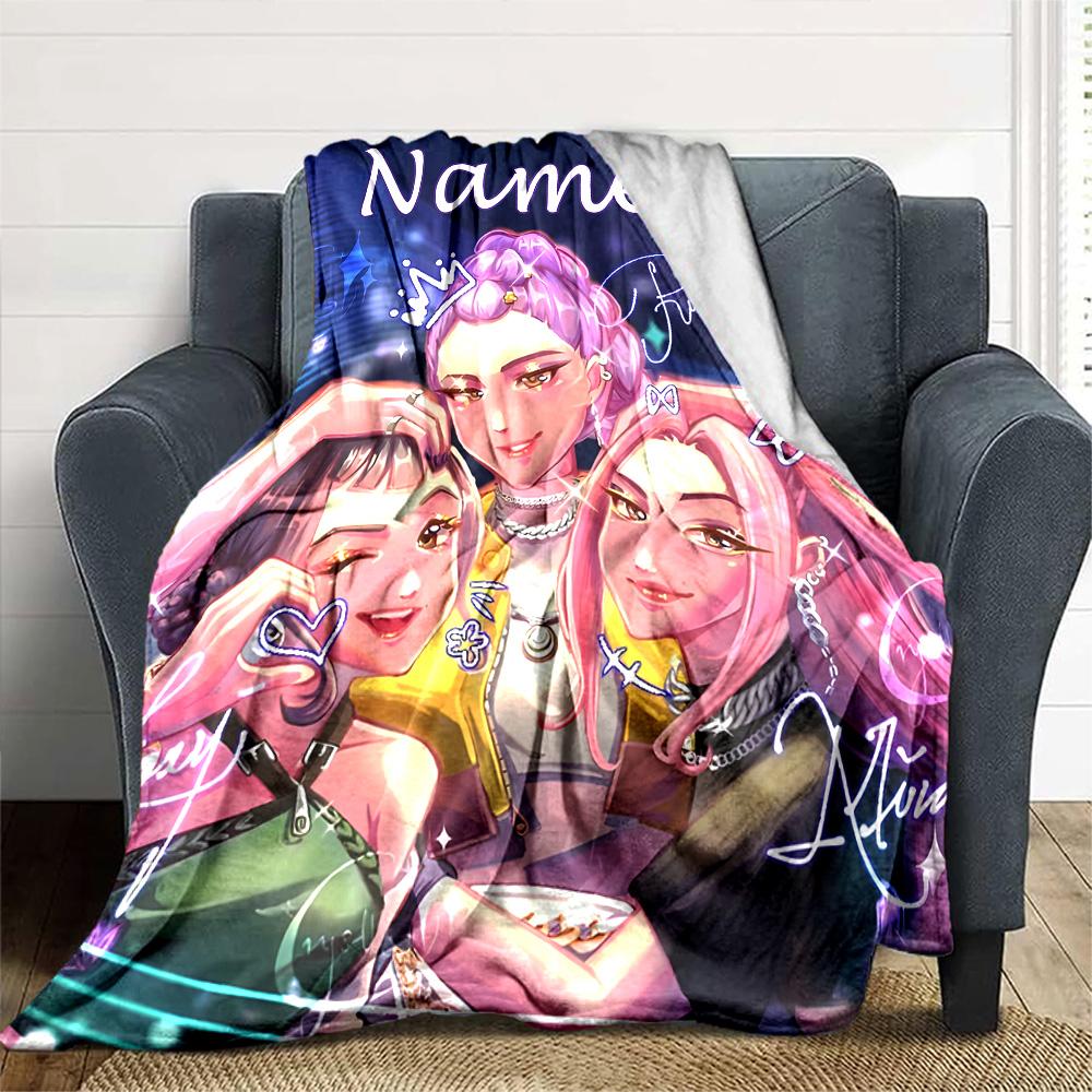 Customizable KPop Demon Hunters4 Throw Blanket – Personalized Name, All-Season Cozy Snug Blanket, Machine Washable, Personalized Blanket