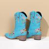 Klumpete Hæl Spiss Tå Dame Boots Retro Medium Hæl Yttertøy Broderi Bred Legg Over Kneet Støvler for Kvinner Skinn