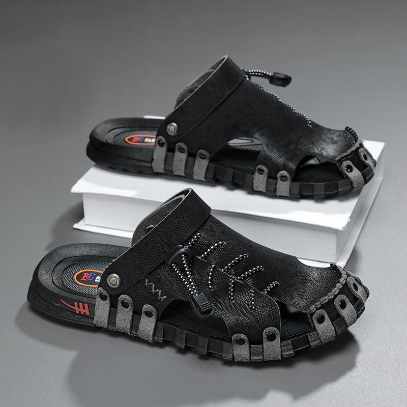 Big Size 46 Luxury Men Leather Slippers Sandals Comfortable Breathable Casual Shoes Men Fashion Sneakers Leisure Men Slippers Slides Footwear Male