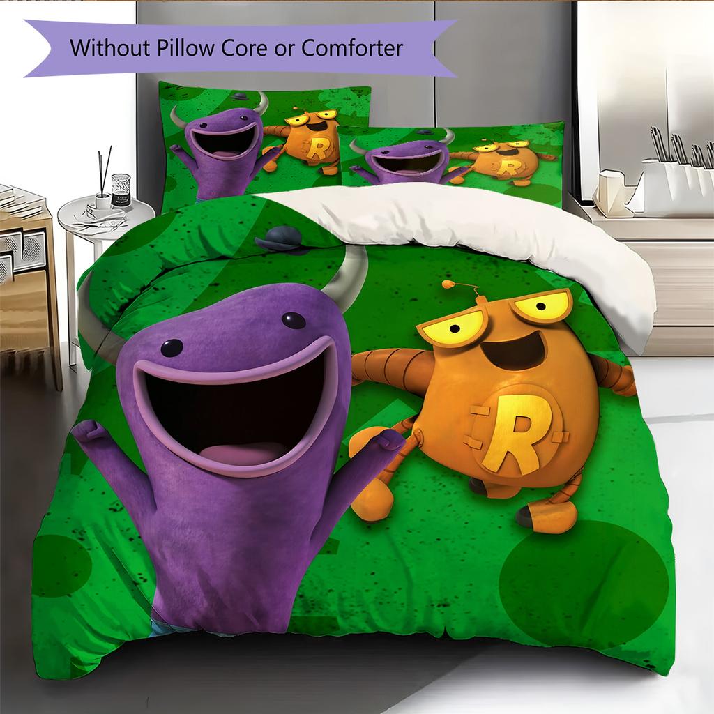 Loba and Purple Monster Pattern Bedding Quilt Set Home Decoration Gift (1 * duvet cover + 2 * pillowcase without core)