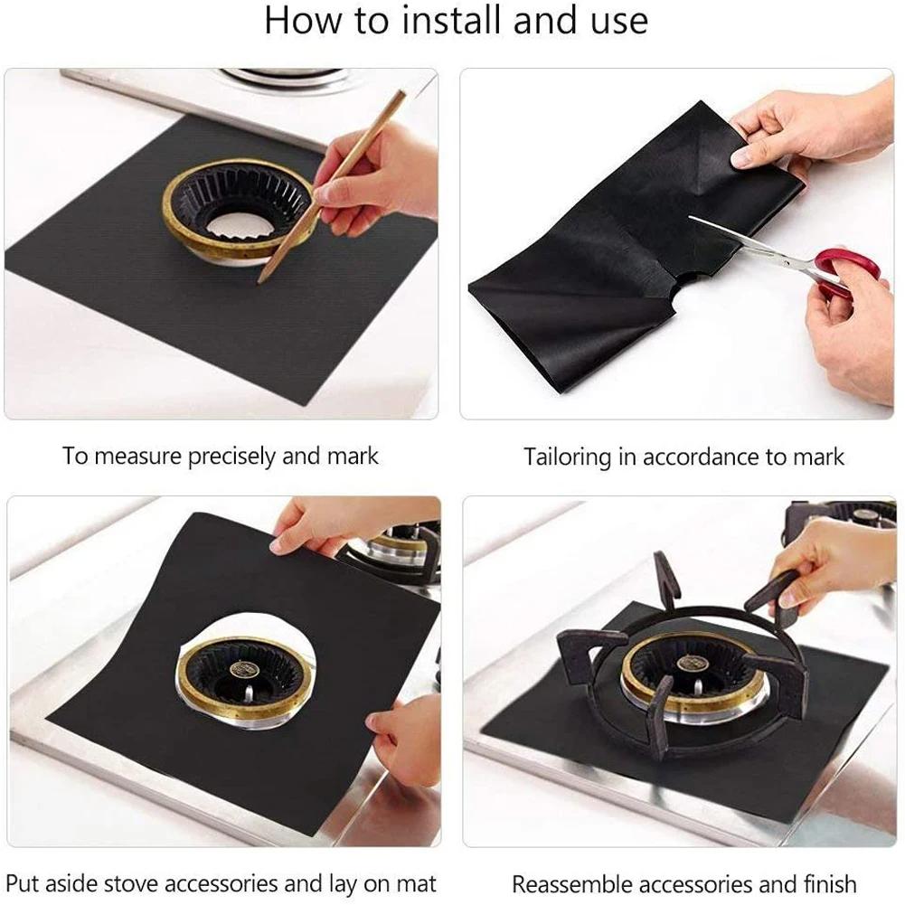 4pcs Stove Burner Cover Reusable Foil Cover Gas Stove Protector Non-Stick Stovetop Burner Sheeting Mat Clean Liner For Kitchen