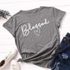 Blessed Letter Cotton T-Shirt Short Sleeve Round Neck Women 2d Print Tops