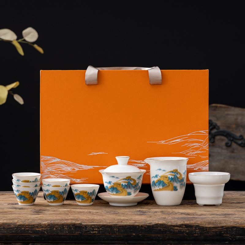 Hvit suet jade porselen kung fu tesett gaveeske forretningsgaver Midt-høstfestival gaver