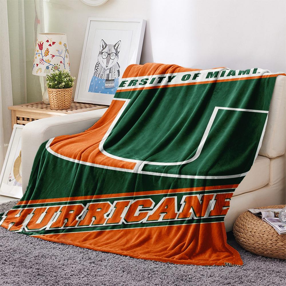 Miami Hurricanes Logo Print Flannel Blanket High Quality Warm Comfortable Cover for All Seasons Perfect for Gifts Home Decor