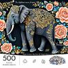 500pcs Puzzle Game - Exercise Endurance and Logical Thinking - Exquisite Jigsaw Puzzle - (Golden Ornament Auspicious Elephant with Floral Border and E