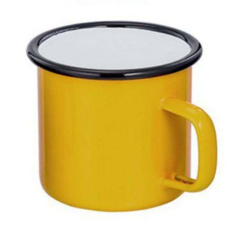 

Емальована кружка чашка ретро кавові кружки чистого кольору портативний кемпінг на відкритому повітрі чашка для пиття чаю з ручкою металева жерсть кухонний посуд для напоїв 300ml жовтий