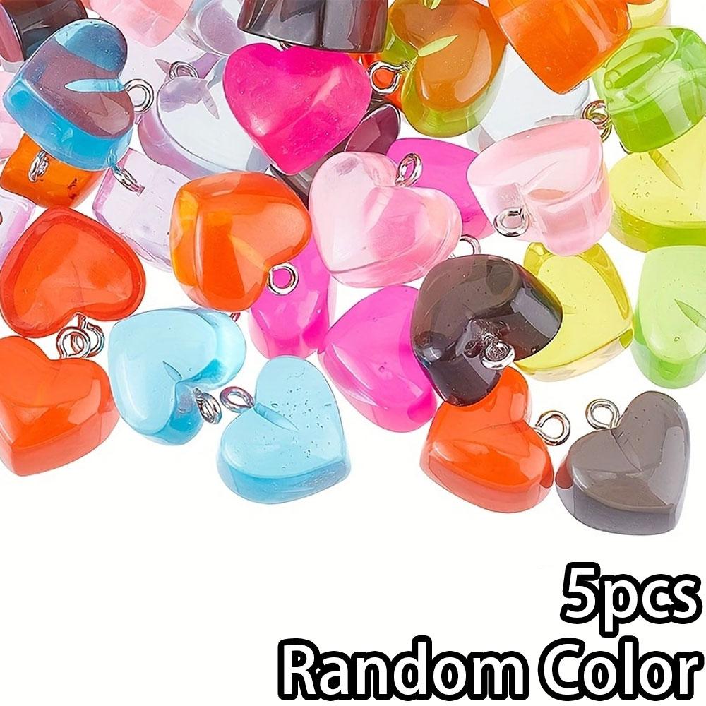 4/15pcs Resin Heart Pendant, Randomly Mixed Colors, Peach Heart Pendant Material, DIY Bracelet, Necklace, Earring, Keychain, Foot Chain