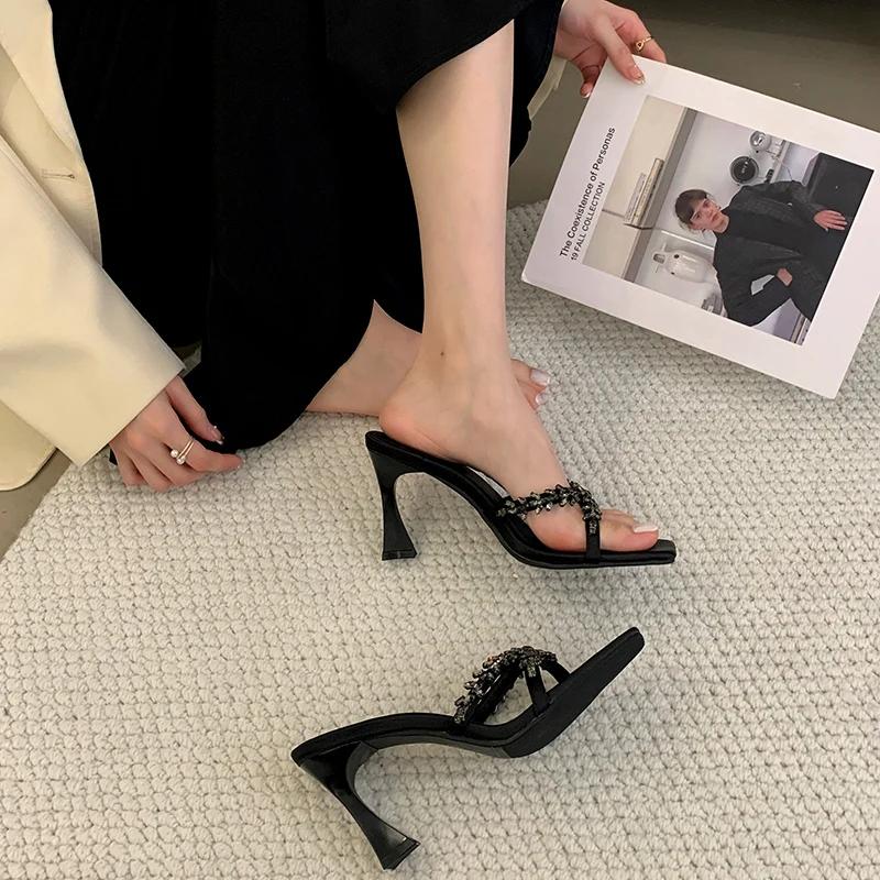 Fashion Summer Fashion Slippers Shoes for Women Women's High Heels Crystal Open Toe Slides Elegant Evening Party Shoes Women's Sandals
