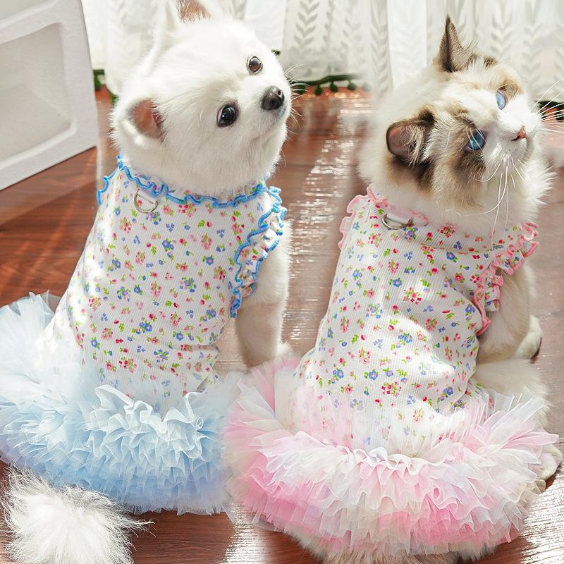 Spring and Summer New Fungus Curling Flower Dog Cat Pet Cat Clothes Dog Supplies Than Bear
