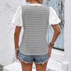 Baifenzhiyi 2026 Women's Striped Patchwork V-neck Puff Sleeve Casual T-shirt