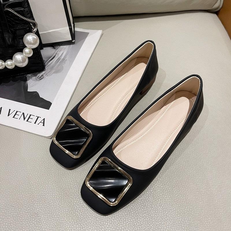 Gentle single shoes women's low heels spring and summer new shallow mouth square head soft sole non-slip medium heel Doudou shoes