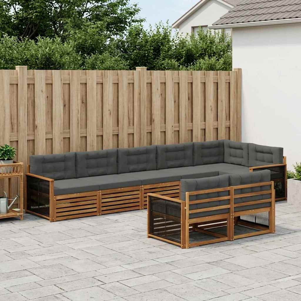 Outdoor Sofa Set with Cushions 8 Pcs Natural and Anthracite