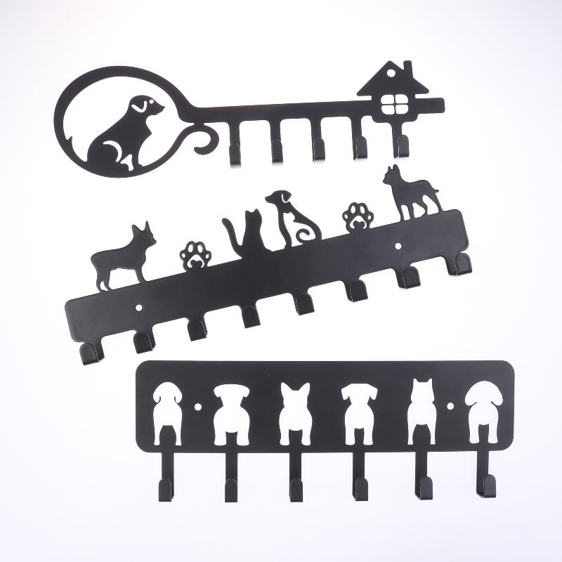 5/6/8- Hook Dog Wall Key Holder - Decorative Pet Organizer For Leashes, Keys - Rustic Entryway Storage For Home/Office