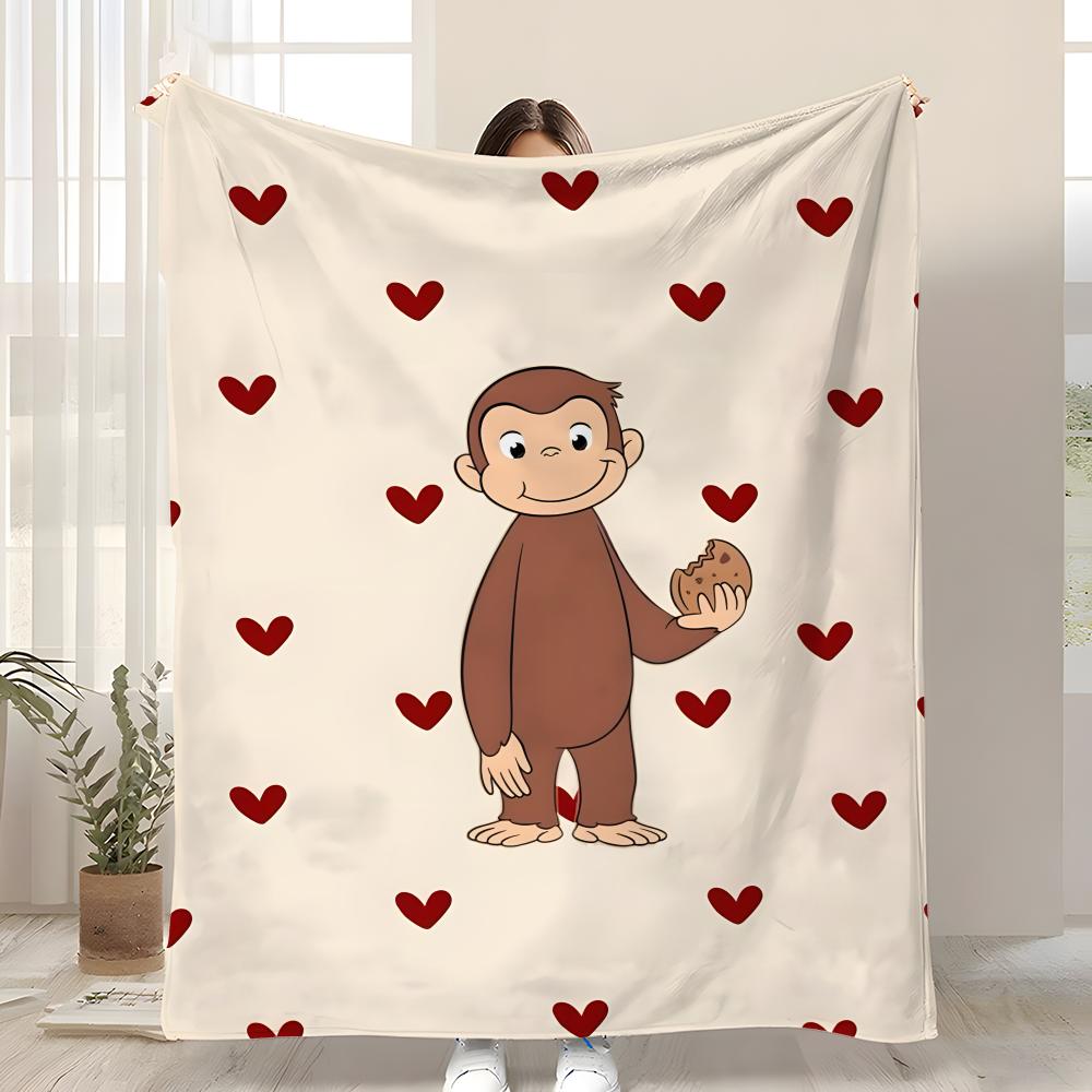 MONKEY CARTOON C-Curious GeorgeS Throw Soft Coral Fleece Blanket 310gsm Fluffy Warm Throw for Sofa Bed Couch Bedroom Decor