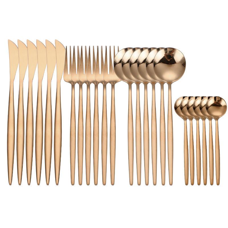 24pcs Black Western Dinnerware Set Stainless Steel Cutlery Set Fork Knife Spoon Tableware Set Flatware Set Silverware Set