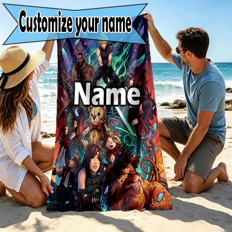 Custom Name Personalized Final Fantasy Print Beach Towel, for Trip Camping Beach Party Home Decor, Birthday Gift for Family & Friends