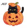 Halloween Wooden Table Decorations Ghost And Pumpkin Black Cat Ornaments, Retro Solid Wood Seasonal Accents Cartoon Tabletop Centerpiece for