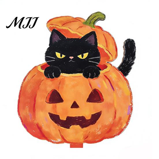 Halloween Wooden Table Decorations Ghost And Pumpkin Black Cat Ornaments, Retro Solid Wood Seasonal Accents Cartoon Tabletop Centerpiece for