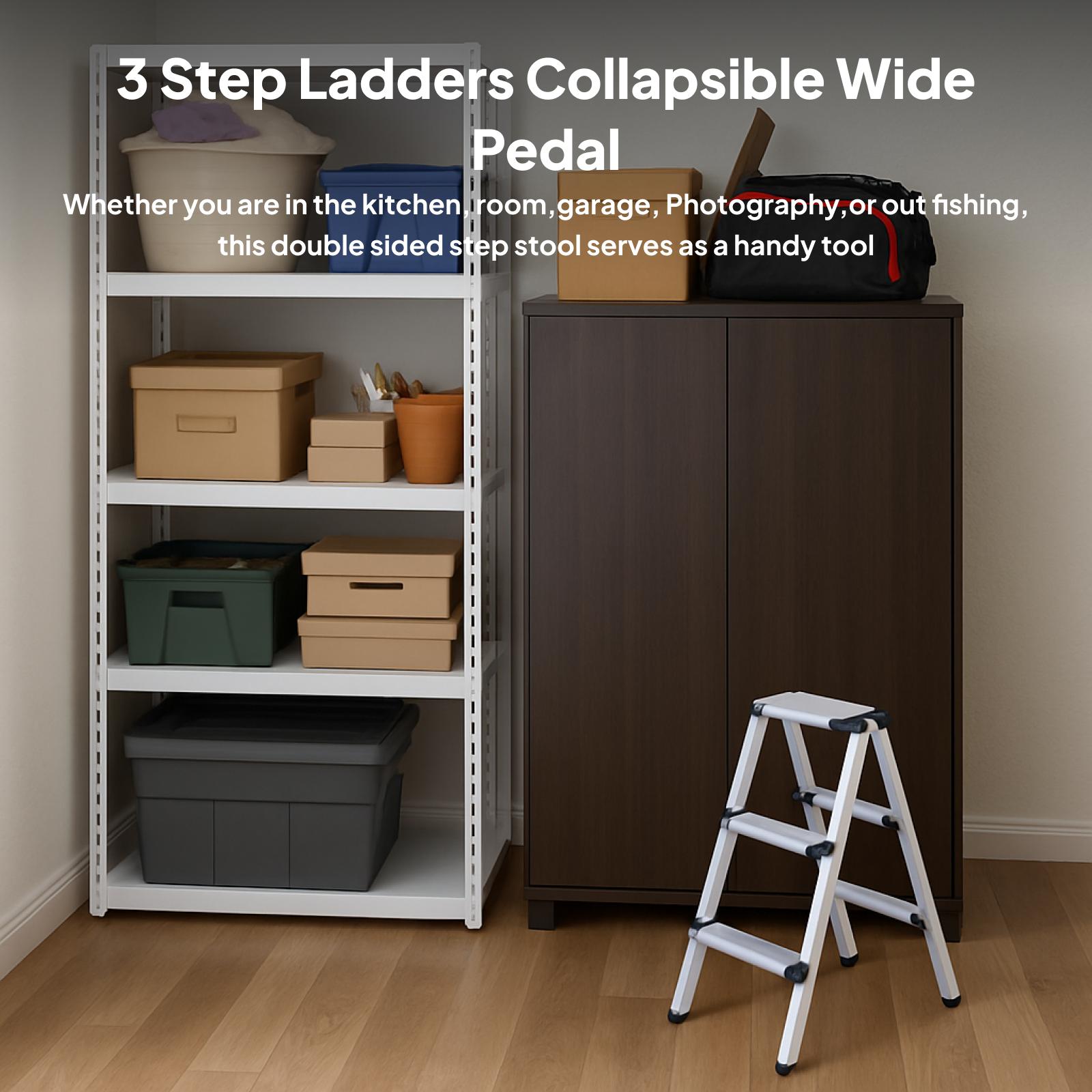 Трехступенчатая стремянка  Елочка  Складная алюминиевая стремянка Прочная подставка-ступеньки Рабочие табуреты для гаража Дома На улице Работы A-73cm Black