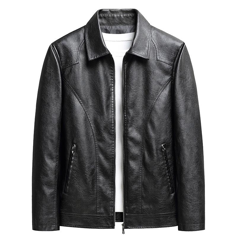 Large size casual men's leather jacket spring and autumn new popular loose and versatile trend top leather jacket jacket