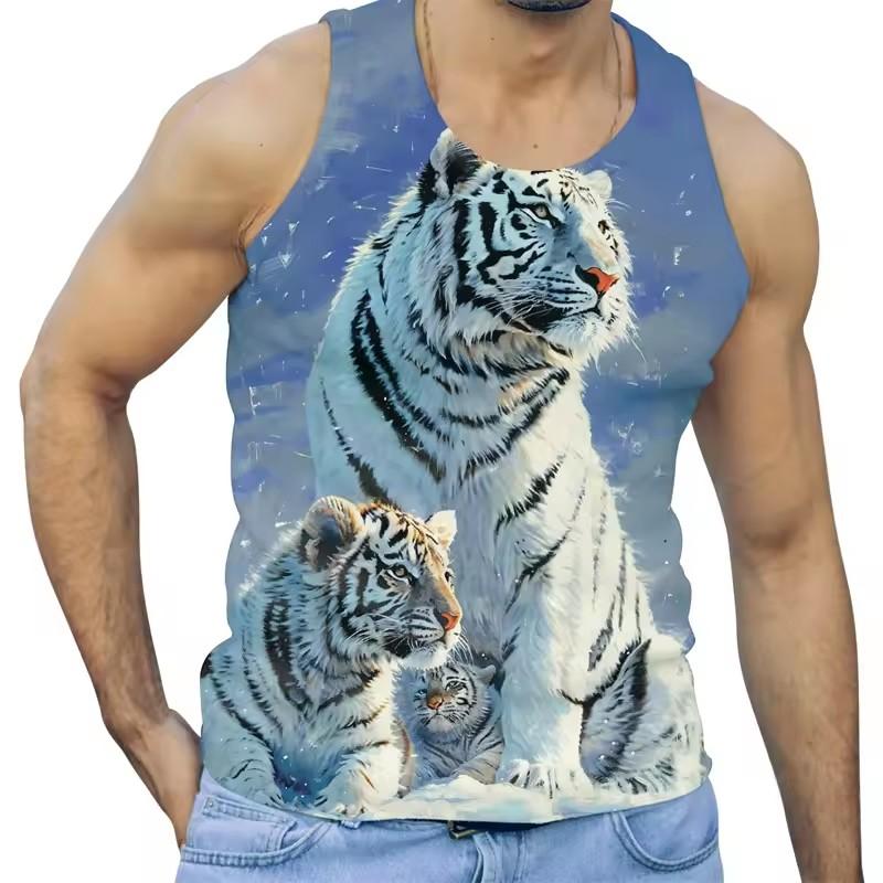 Trend Tiger Graphic Tank Tops Men Fashion Summer Sleeveless 3D Animals Printed Men Vest Cool Streetwear Oversized Tees Tops