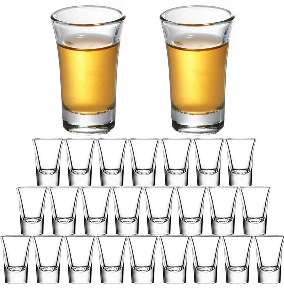 Batone Shot Glasses, 24-Piece Set - 30ml Clear Stained Mini Shot Glasses, Heavy Base Whiskey Glass Set, Mini Tequila Glasses (24)
