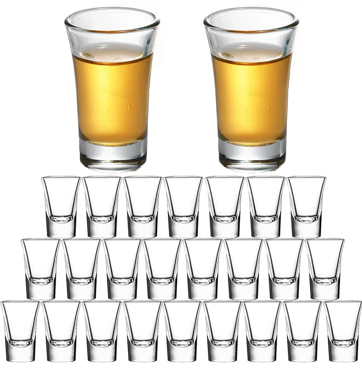 Batone Shot Glasses, 24-Piece Set - 30ml Clear Stained Mini Shot Glasses, Heavy Base Whiskey Glass Set, Mini Tequila Glasses (24)