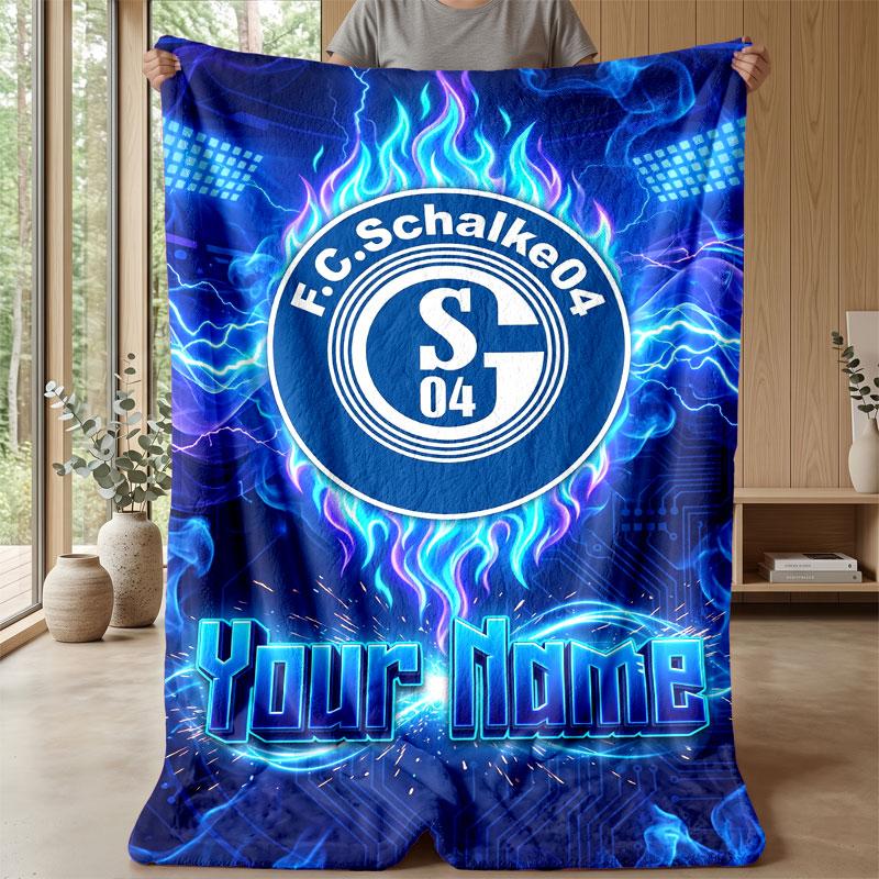 Schalke 04 FC Benutzerdefinierter Name Text Flanelldecke Fußball Logo Personalisierte Fleece-Wurfkuscheldecke Besonderes Geschenk für Sofa Schlafzimmer Zuhause