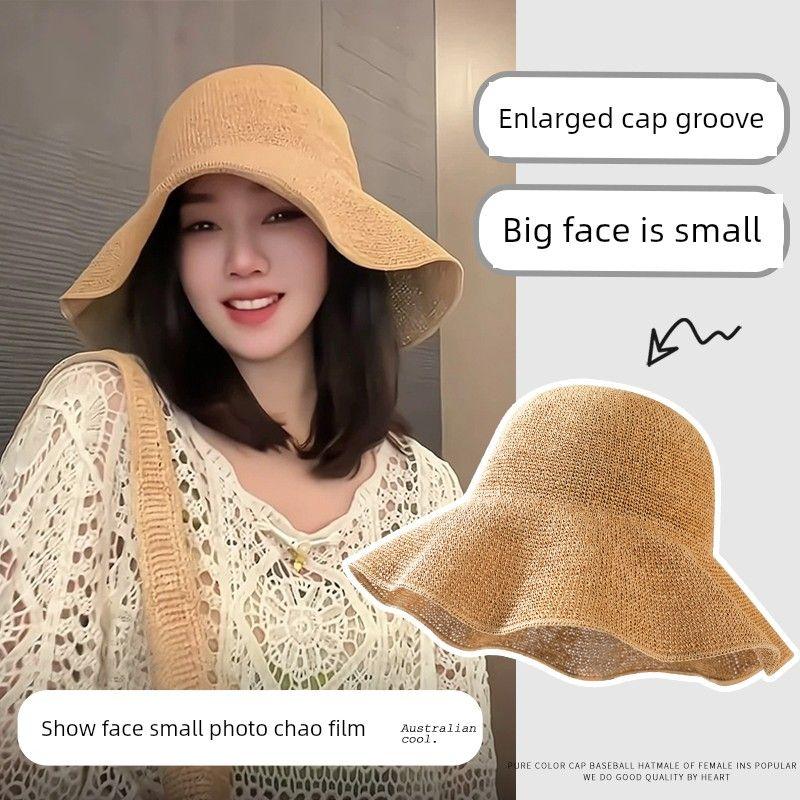 

Hat Women s 2025 New Arrival Handmade Crochet Sun Hat Fashion Casual Face-Looking Small Bucket Hat Sun Protection Sun Hat Khaki Adjustable (8cm brim)
