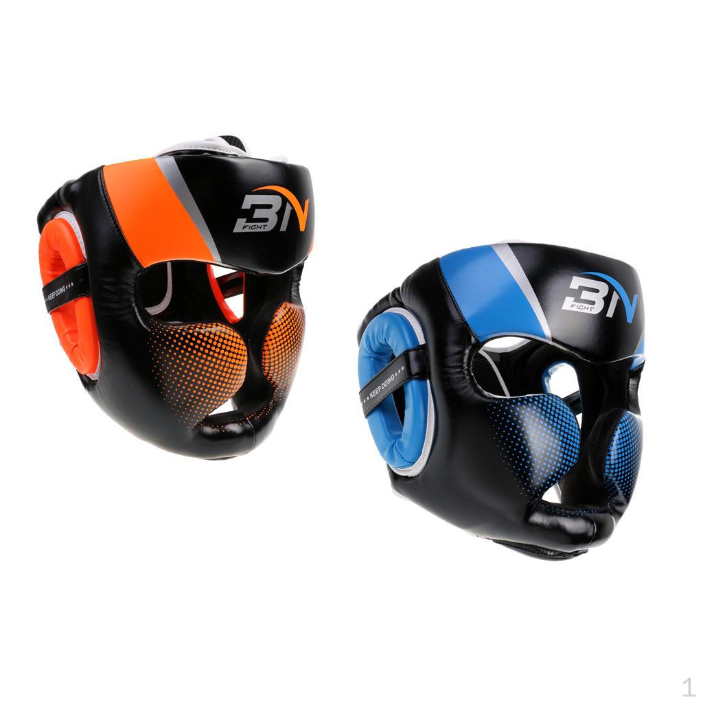 2 Pcs Boxing Headgear, PU Leather MMA Fighting Sparring Helmet Orange and Blue