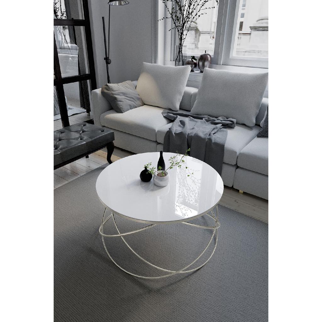 Planet Coffee Table Black Leg, White Glass
