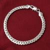 Simple Flat Curb Silver Plated Chain Lobster Clasp Bracelet Women's Jewelry