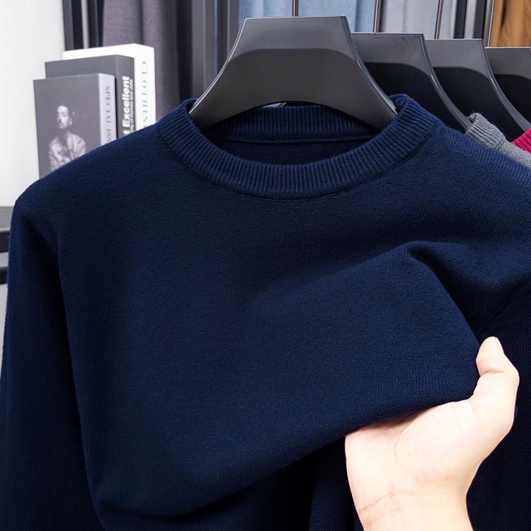 Men's Solid Color Core-Spun Yarn Sweater - Round Neck Knitwear for Autumn and Winter