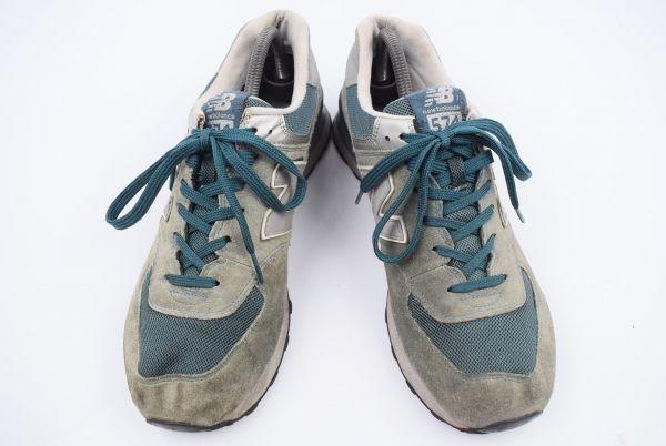 New Balance 574 28 Gray Green Suede Low-Top Sneakers(USED)