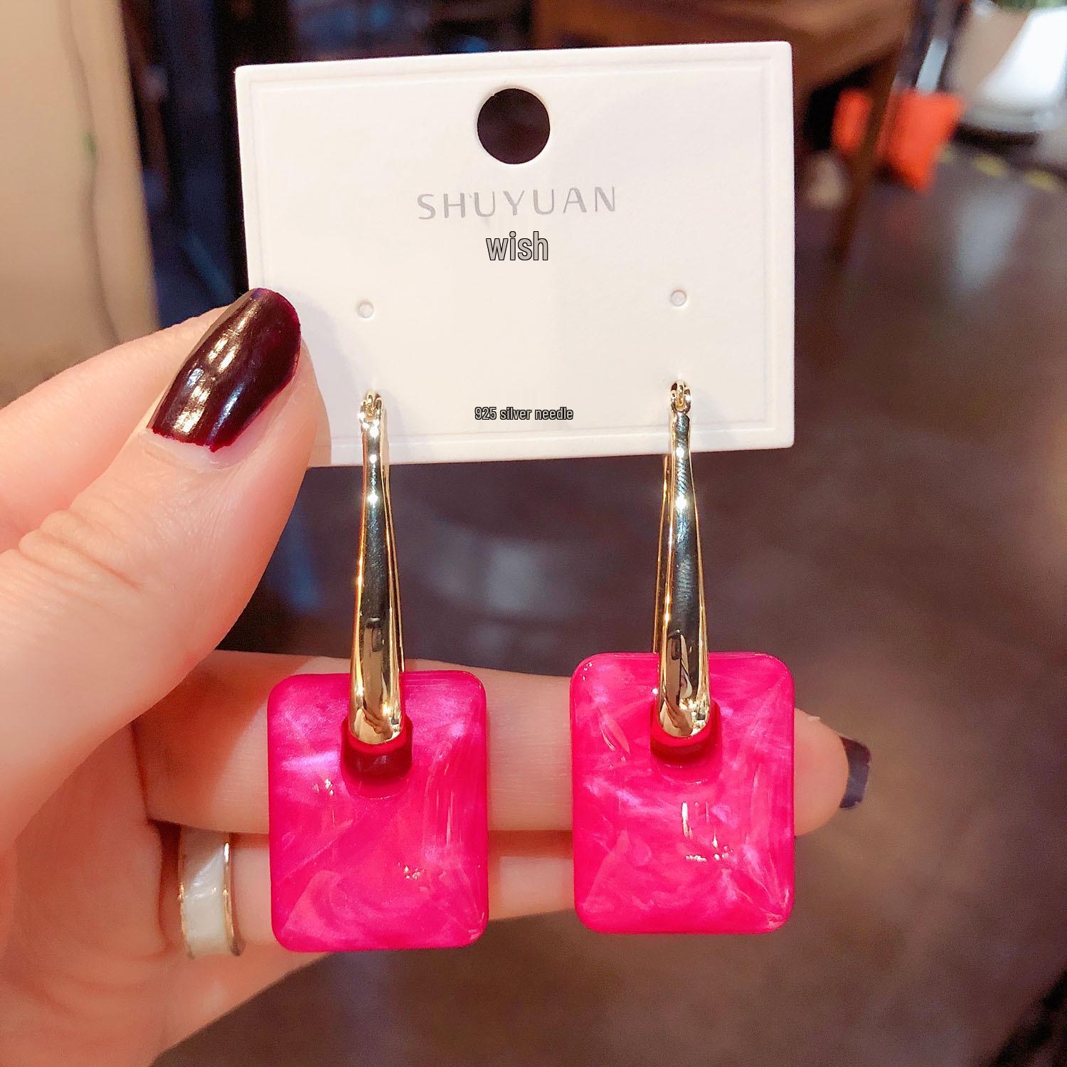 Ретро Геометрические Акриловые Квадратные Серьги - Корейский Стиль розы красного