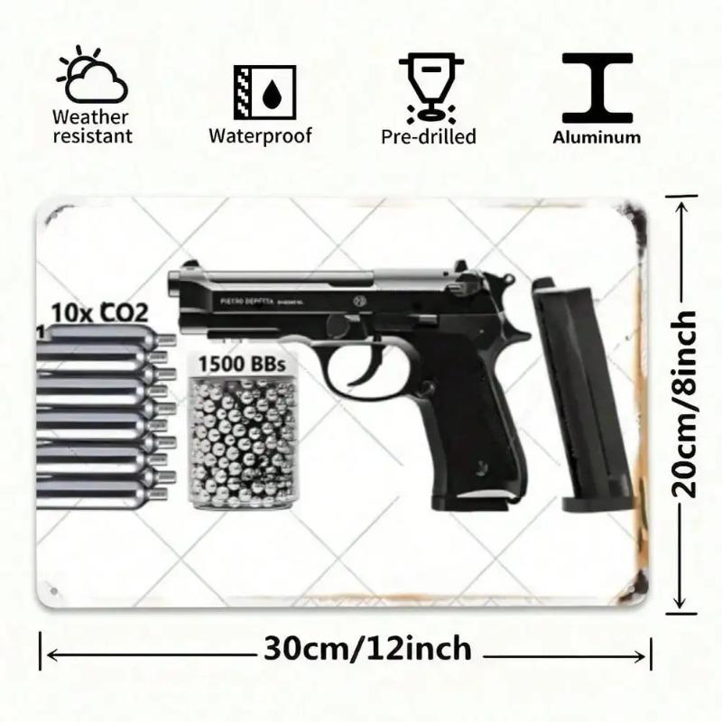 Beretta 92FS CO2 BB Pistol Metal Tin Wall Sign Vintage Sports Decor