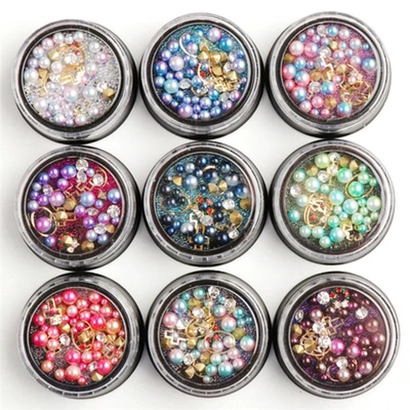 Mixed Colorful Pearl Willow Ding Jewelry with Irregular Small Beads Sparkling Nail Art Decoration DIY Mermaid Nails Products Set