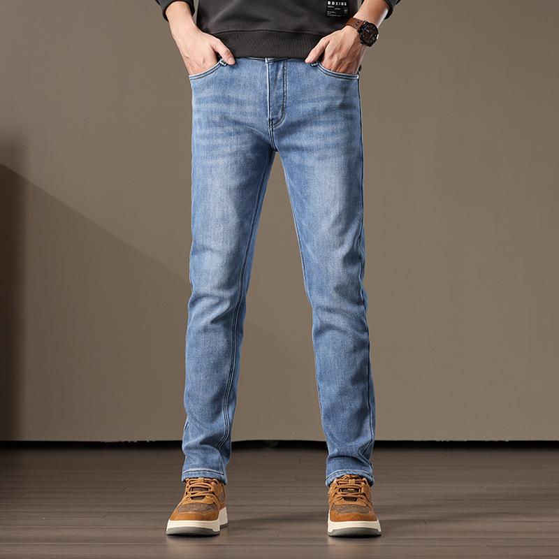Autumn And Winter High-End Cotton Straight Jeans Velvet Loose Casual Versatile Men'S Trousers New Elastic Batch